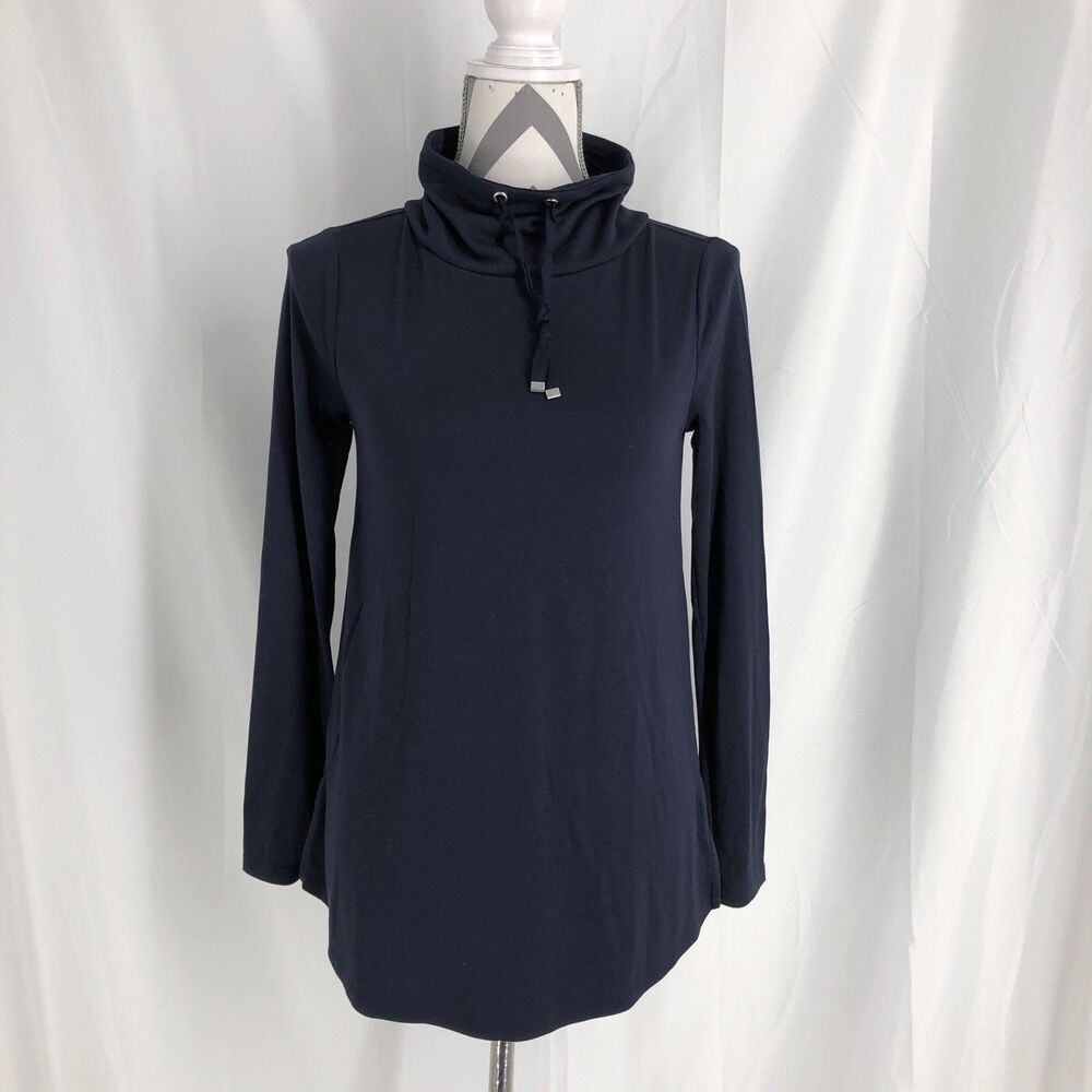 Ann Taylor Loft Long Sleeve Top Womens Size XXS Navy Pullover Cowl Neck